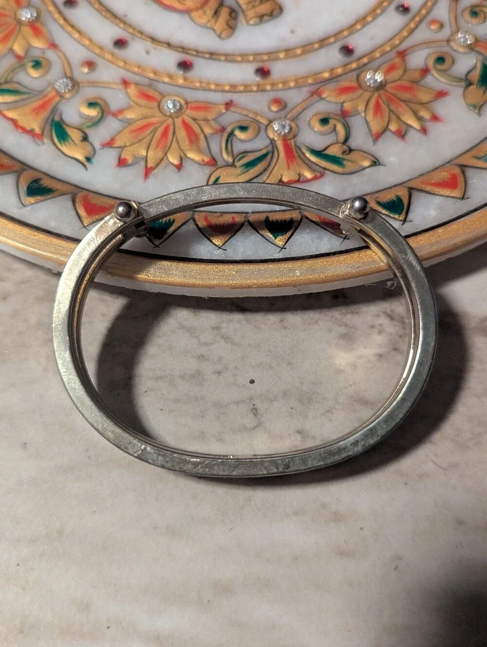 VINTAGE JAD Heavy 37g Sterling Silver Double Rail Hinged Bangle